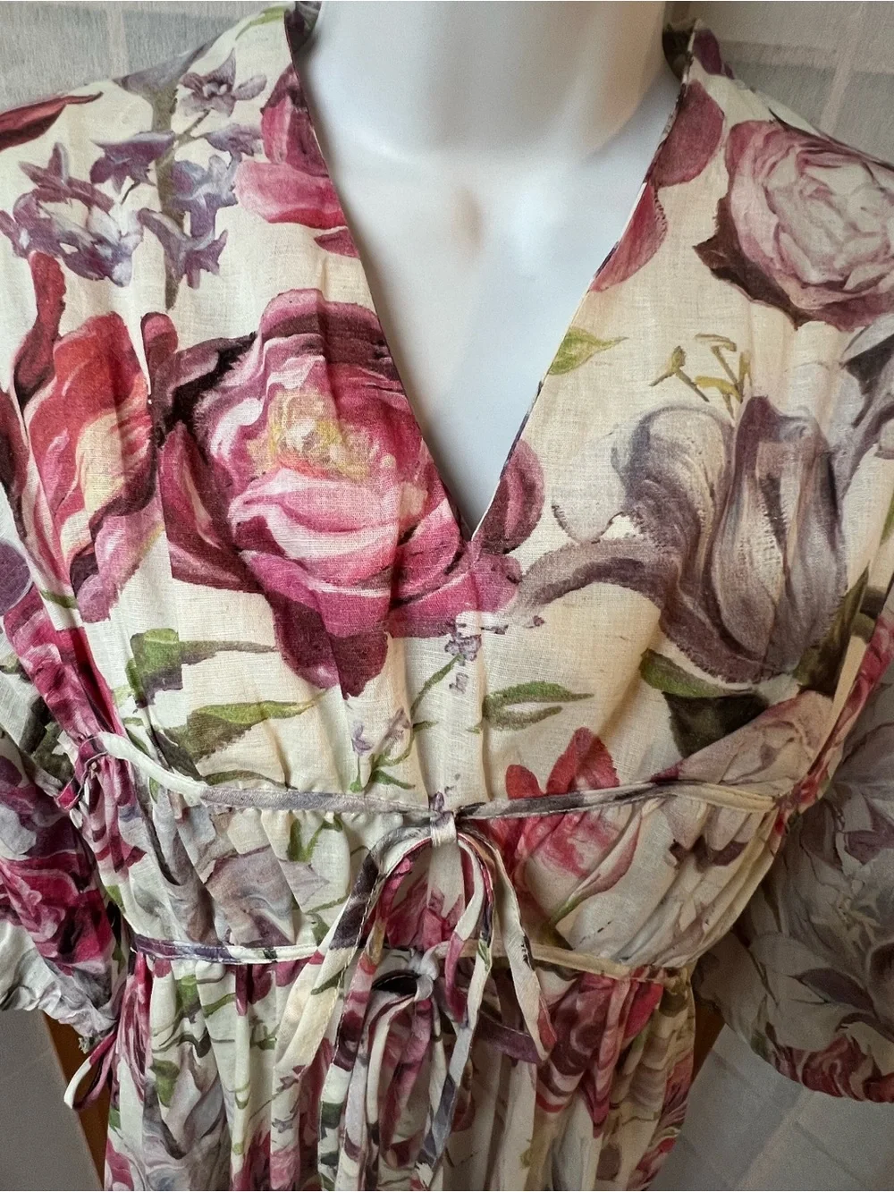 ETHNC Floral Midi‎ Dress Cottagecore Boho Tie Front Balloon Sleeve XS NWT